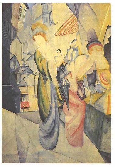 Bright woman in front of a hat store, August Macke